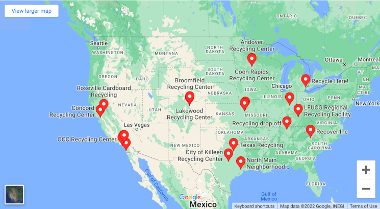 Baled cardboard recycling centers map USA