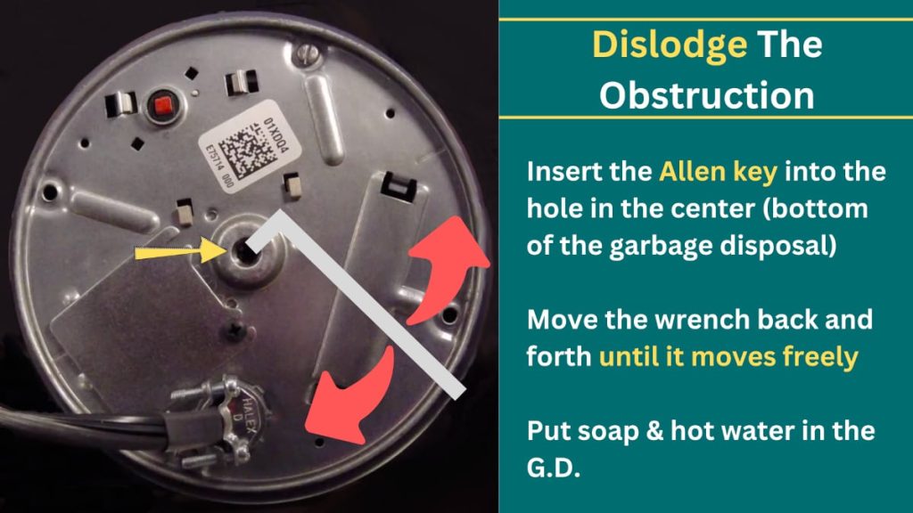 dislodging the obstruction in the humming garbage disposal