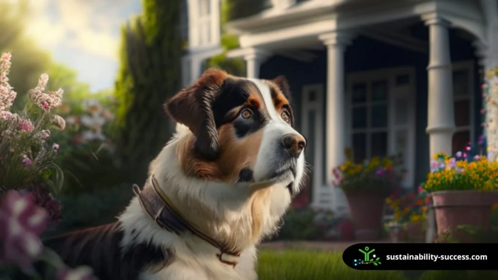 dog guarding the garden of an American house