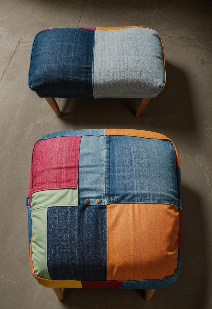 24. Colorful Patchwork Denim Pouf Tutorial-0