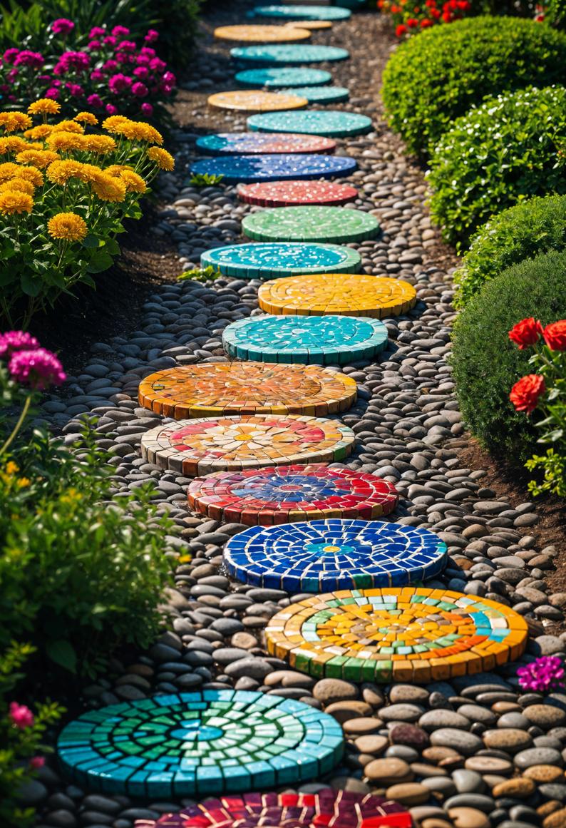 9. Vibrant Mosaic Stepping Stones-1