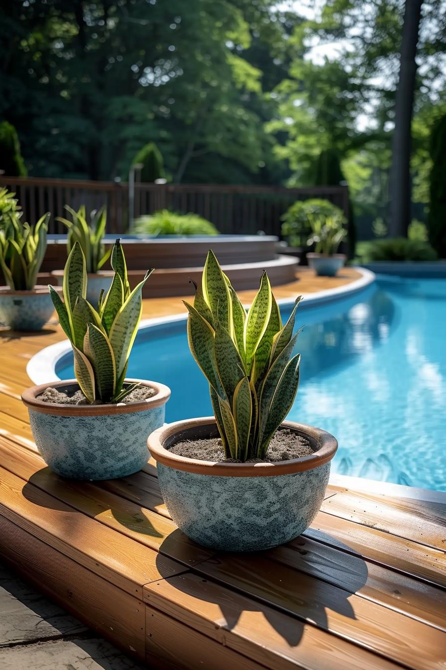 6. Elegant Snake Plants for Pool-1