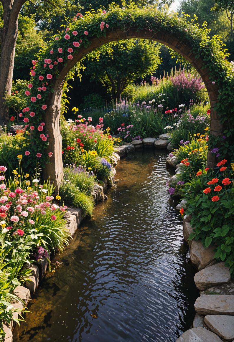 15. Floral Archway Over Backyard Stream-1