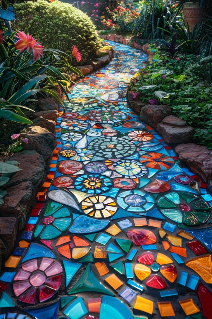 3. Repurposed Dish Mosaic Stepping Stones-1