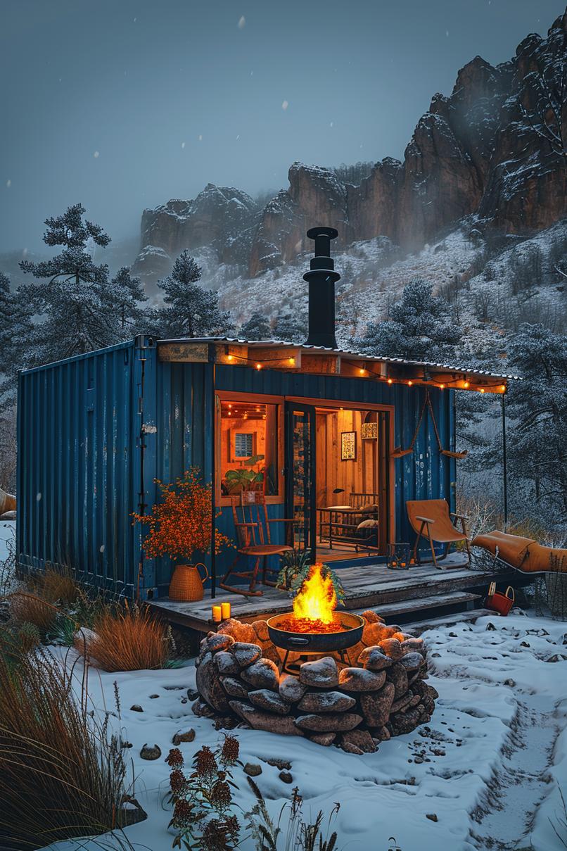 6. Rustic Container Shed with Fireplace-1