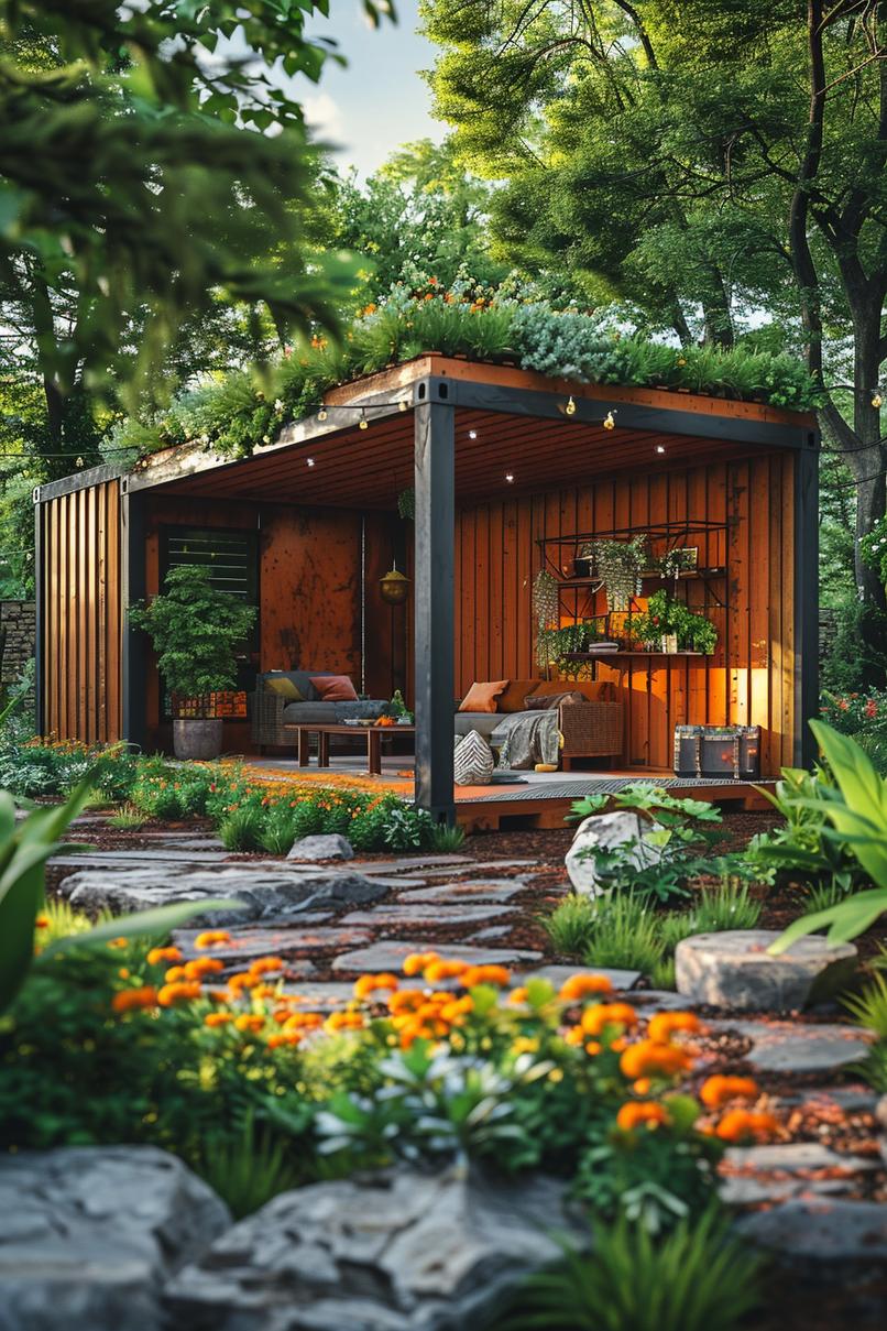 2. Rustic Slanted Roof Container Shed-0