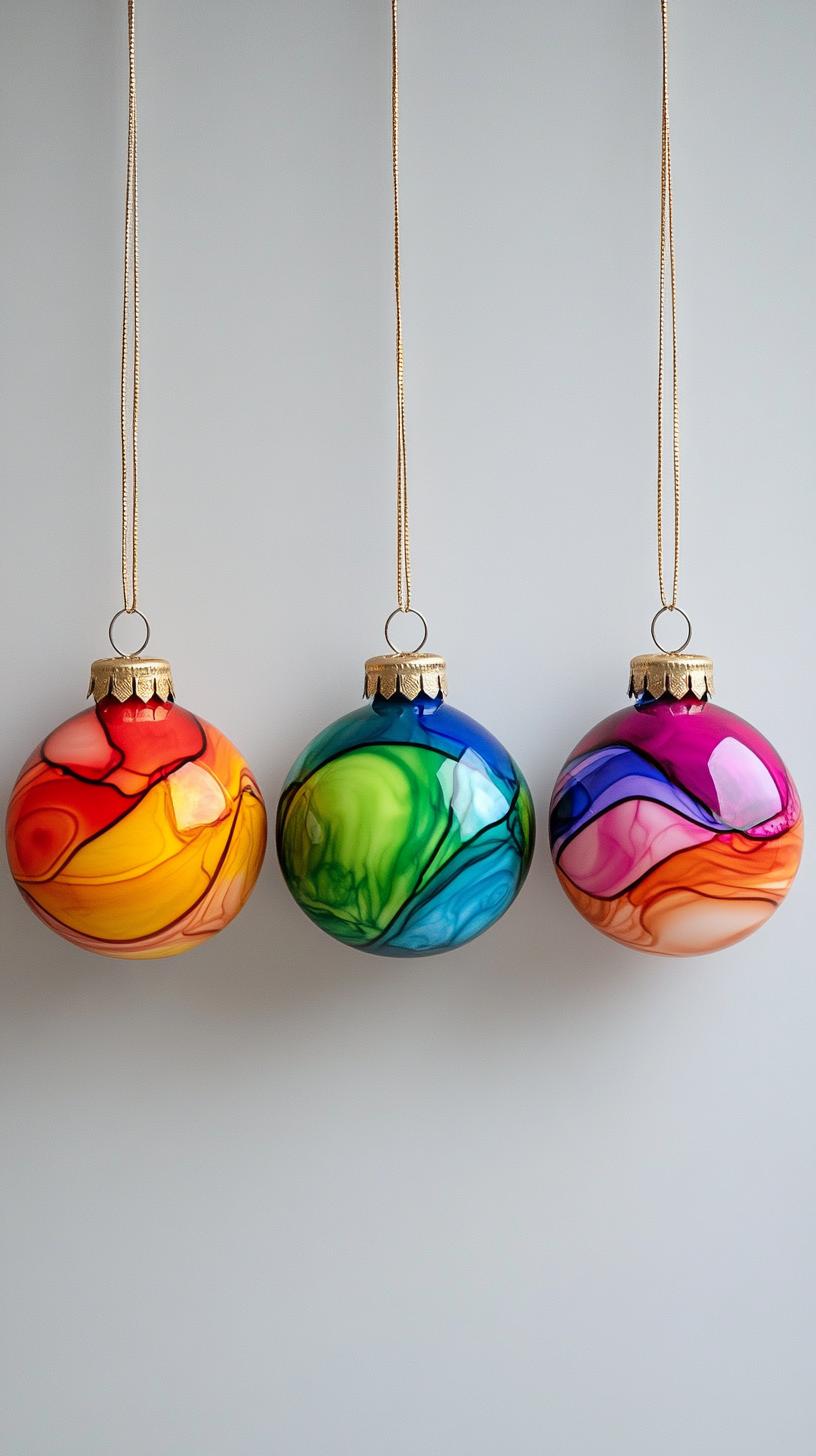 7. Alcohol ink glass baubles swirled with vibrant rainbow colors-0