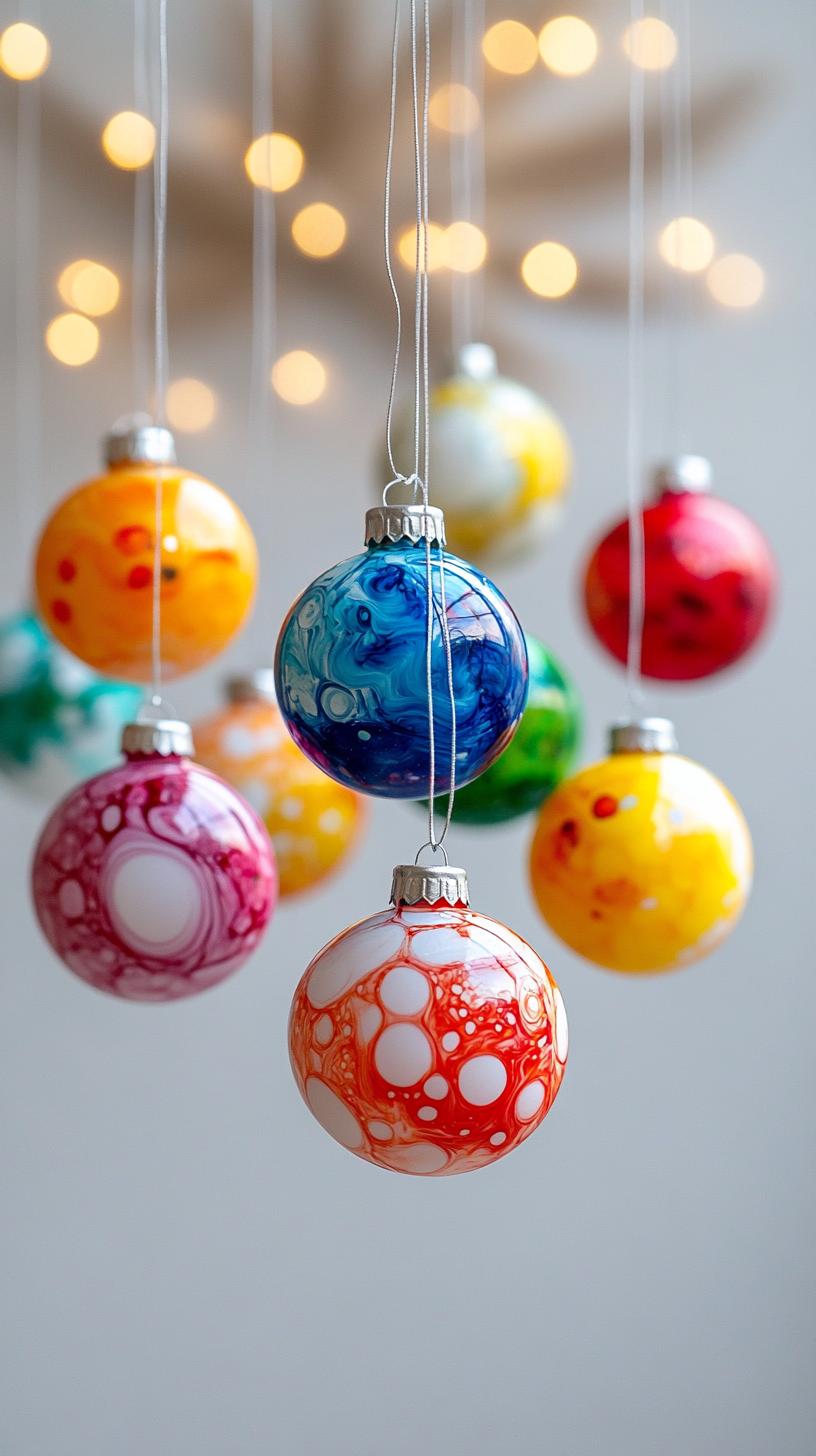 7. Alcohol ink glass baubles swirled with vibrant rainbow colors-2