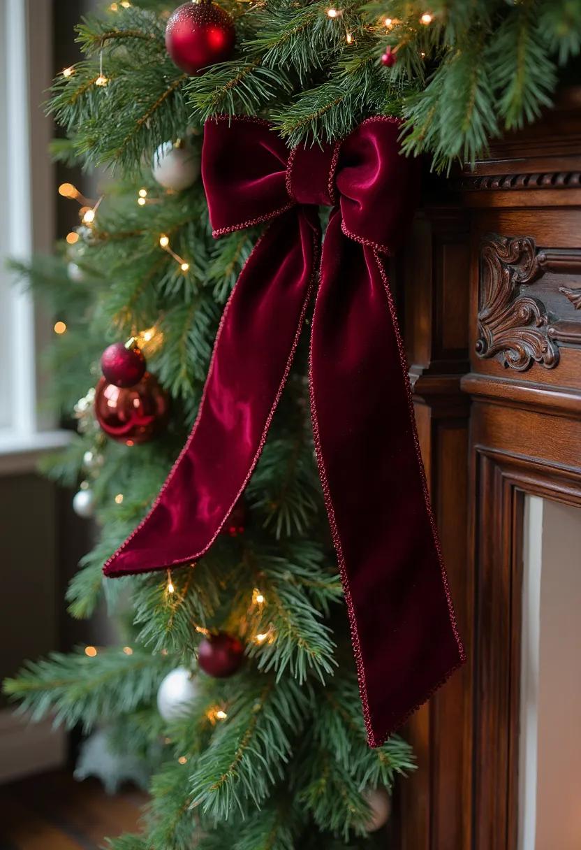 15. Burgundy velvet ribbon woven through natural pine garland-1