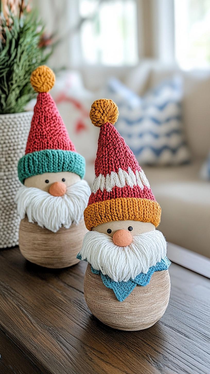 8. Clay pot gnomes with fluffy yarn beards and pointed hats-0