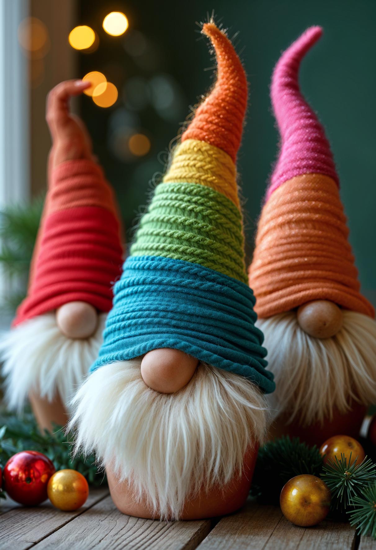 8. Clay pot gnomes with fluffy yarn beards and pointed hats-1