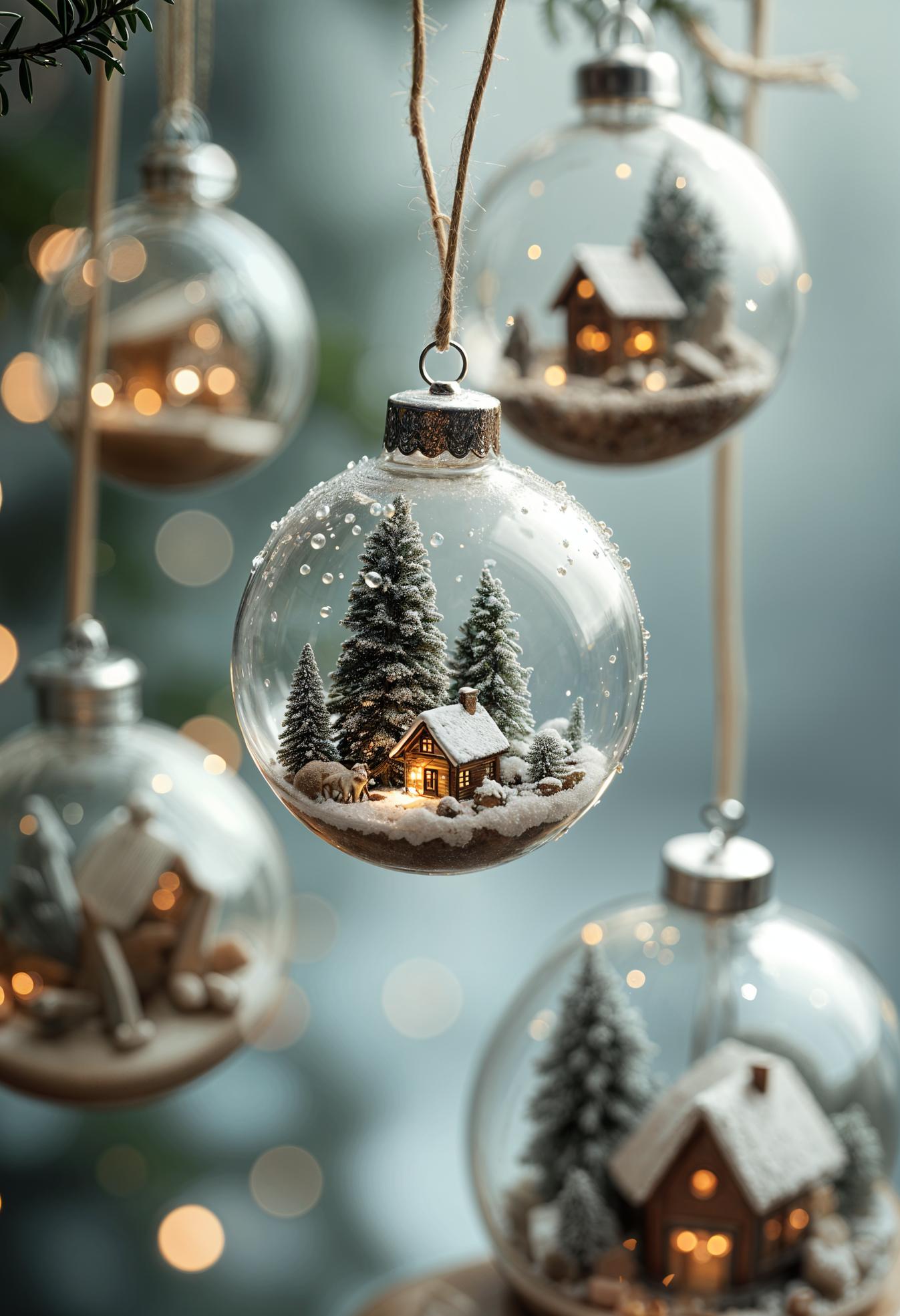 19. Clear glass ornaments filled with miniature winter scenes-0