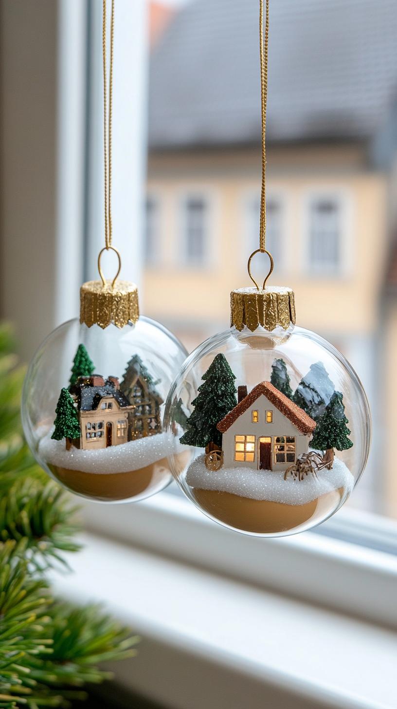 19. Clear glass ornaments filled with miniature winter scenes-1