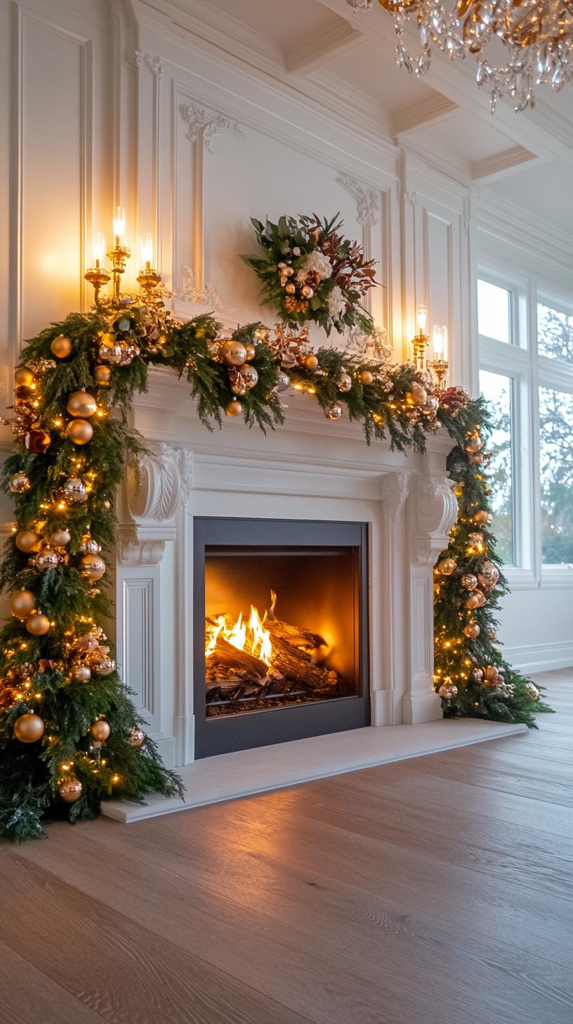 6. Elegant gold candlesticks paired with emerald green garland-0