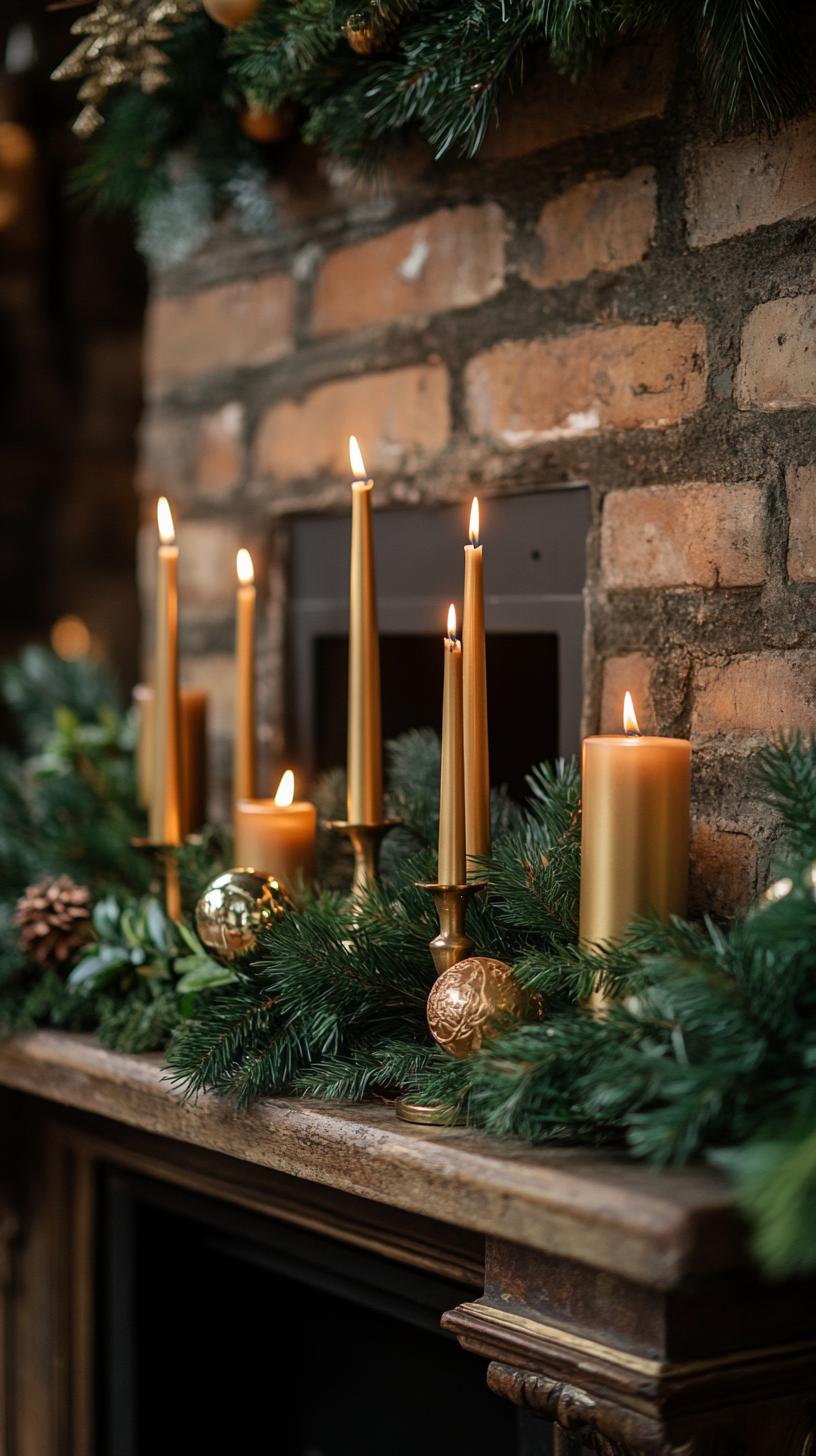 6. Elegant gold candlesticks paired with emerald green garland-1