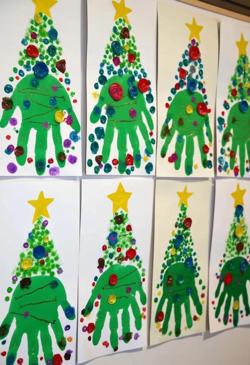 3. Handprint Christmas trees decorated with colorful fingerprint ornaments-0