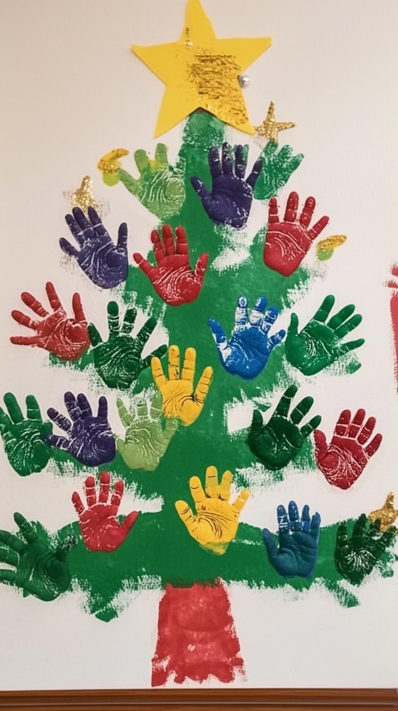 3. Handprint Christmas trees decorated with colorful fingerprint ornaments-2