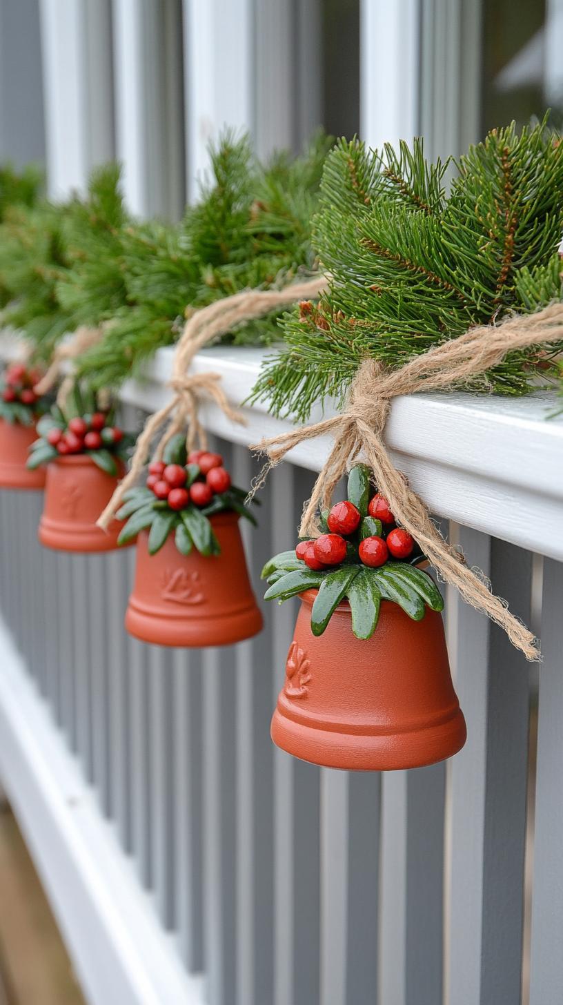 11. Mini terracotta pot bells strung with natural twine garland-0