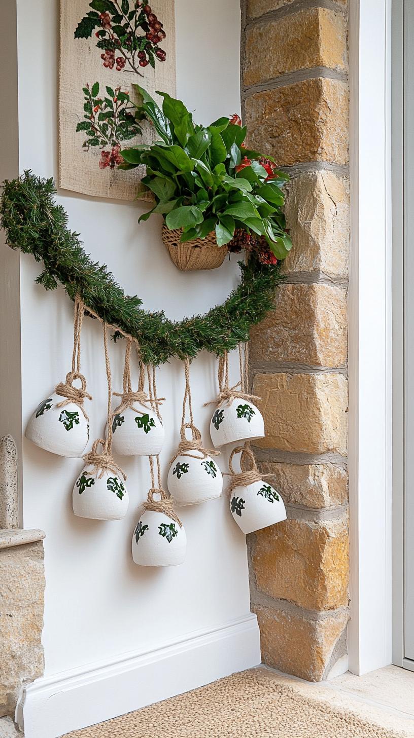 11. Mini terracotta pot bells strung with natural twine garland-1