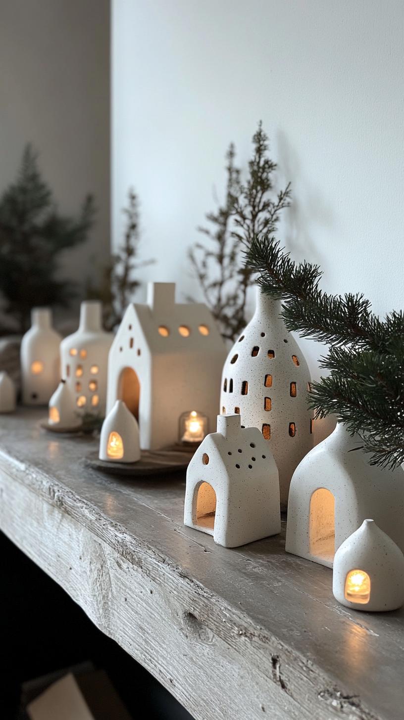 5. Minimalist Scandinavian white ceramic houses with twinkling lights-1