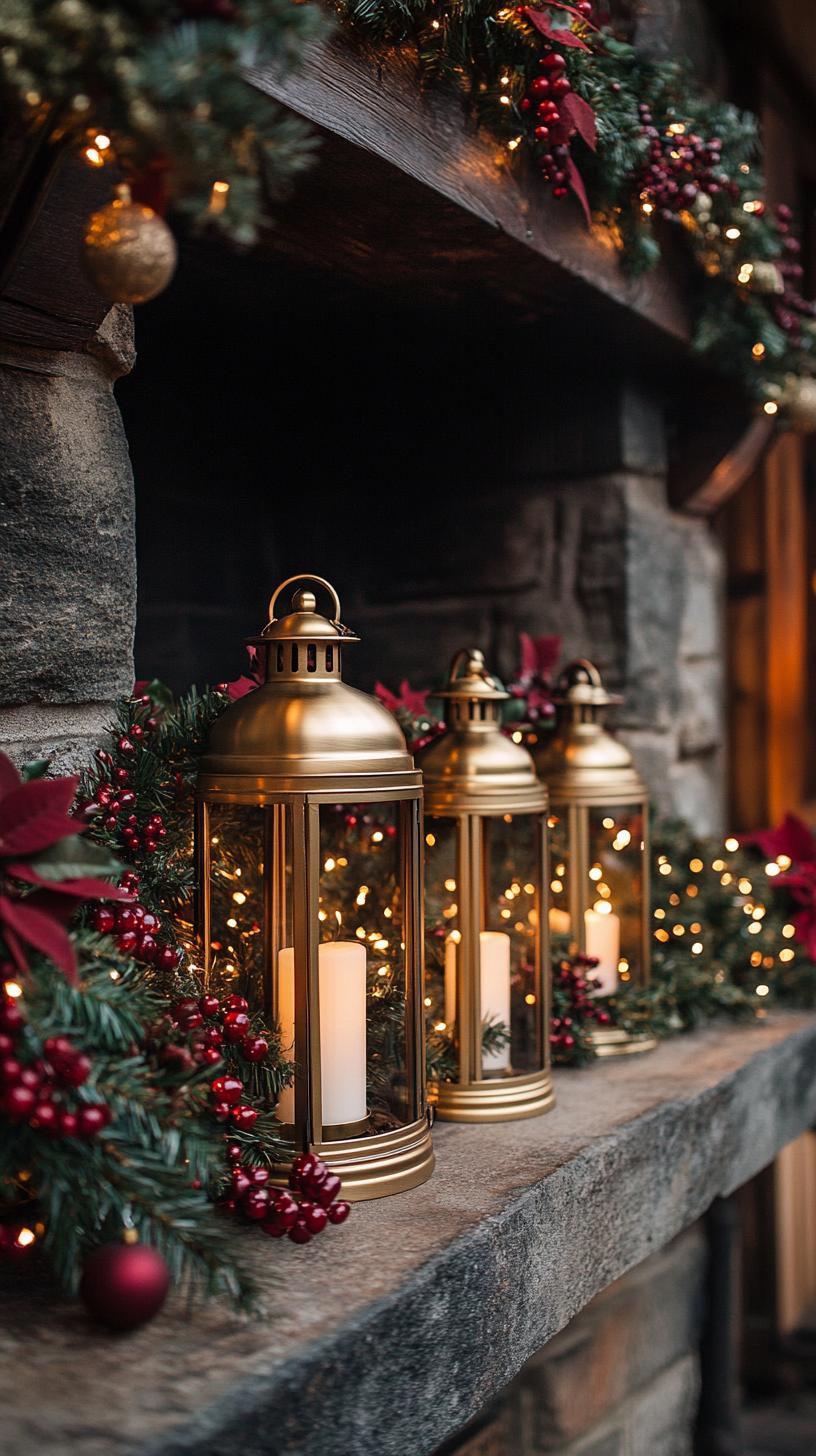 17. Oversized brass lanterns filled with battery-operated candles-0