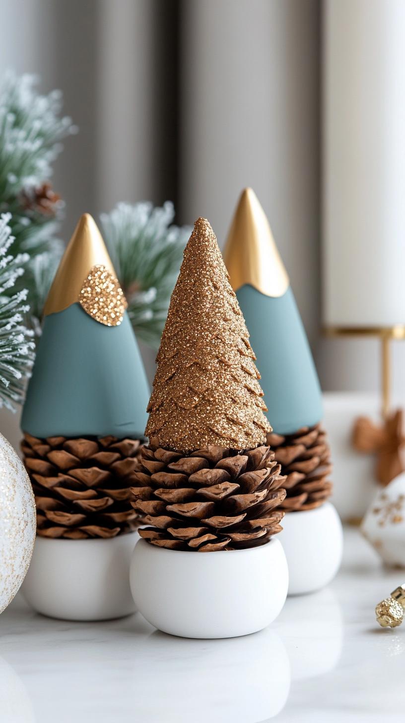 17. Pine cone snow-tipped trees with gold glitter accents-0