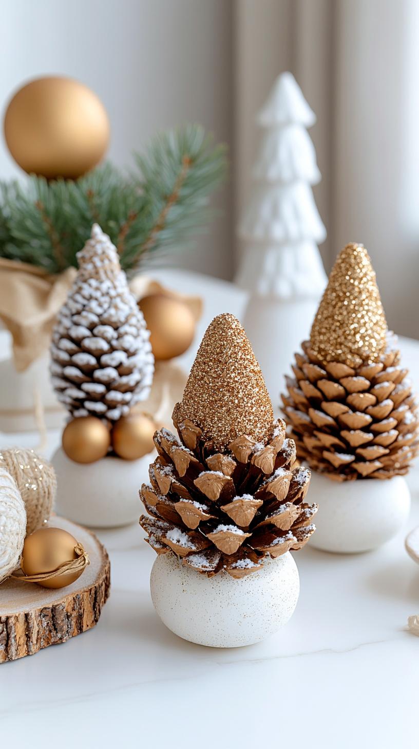 17. Pine cone snow-tipped trees with gold glitter accents-1