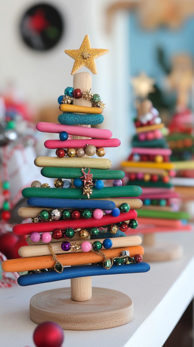 10. Popsicle stick Christmas trees adorned with beads and stars-0