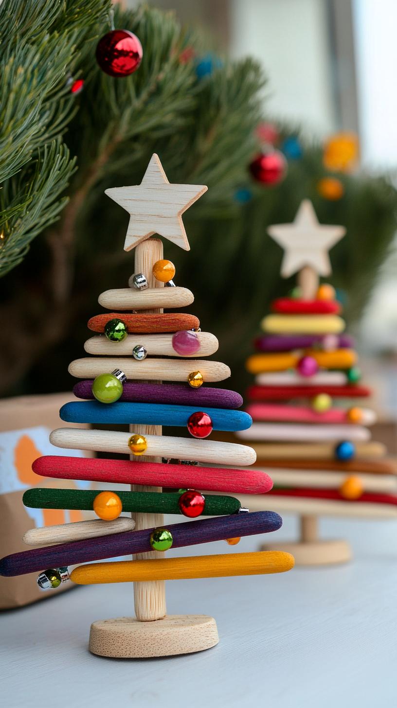 10. Popsicle stick Christmas trees adorned with beads and stars-2