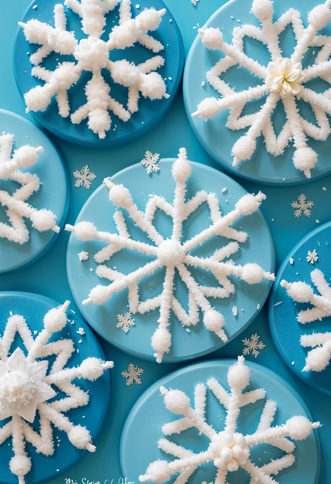 9. Q-tip snowflakes painted white on blue circular backgrounds-1