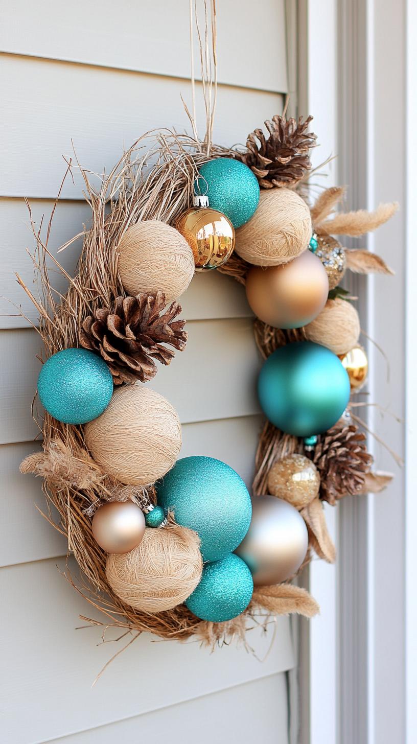 18. Rustic wreath made from twine-wrapped vintage ornaments-0