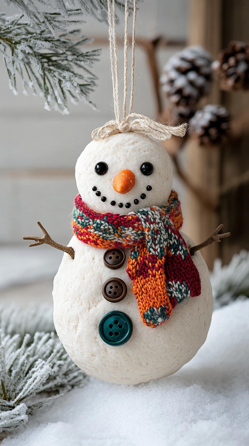 12. Salt dough snowman ornaments with painted scarves and buttons-0