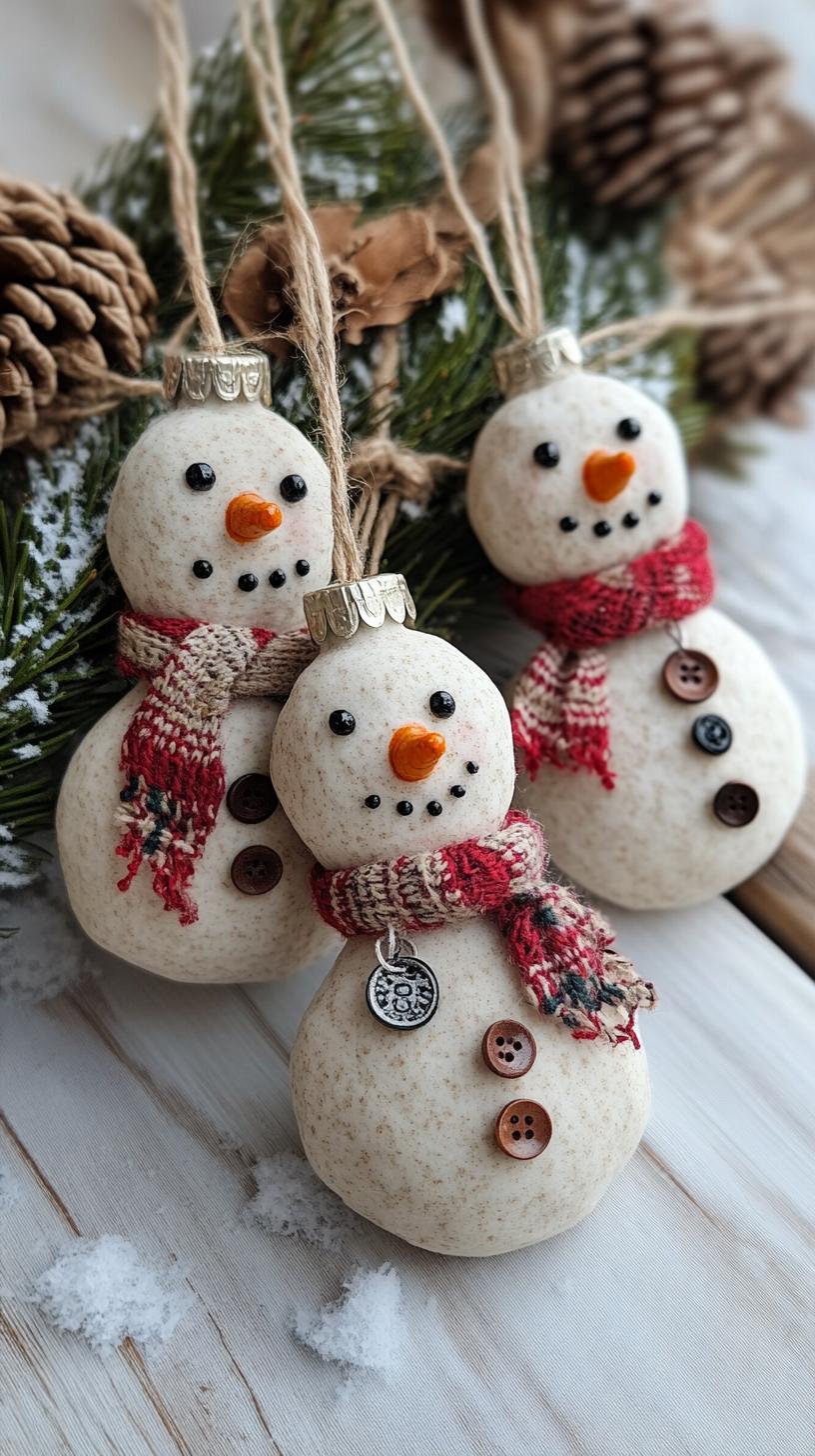 12. Salt dough snowman ornaments with painted scarves and buttons-1