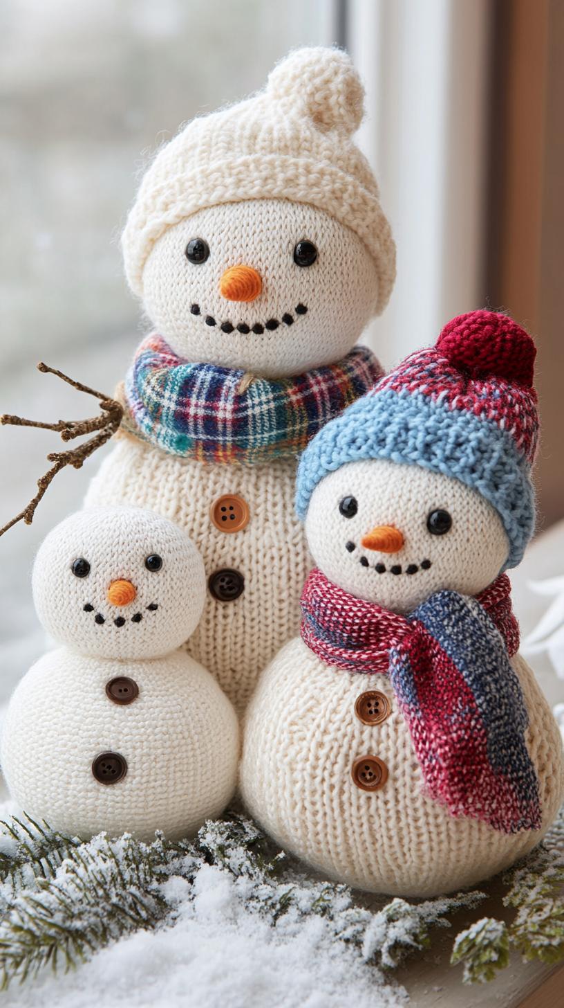 5. Sock snowmen with plaid scarves and button decorations-1