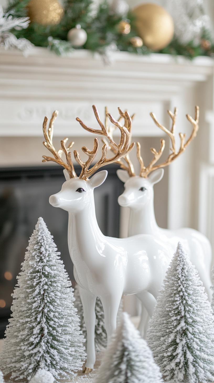 16. White ceramic reindeer amongst frosted mini Christmas trees-0