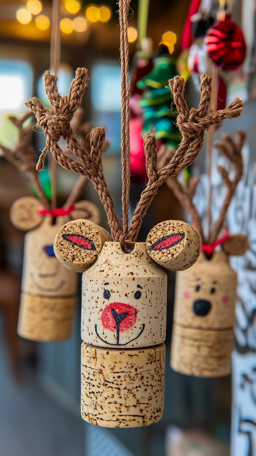 1. Wine cork reindeer ornaments with brown pipe cleaner antlers-0