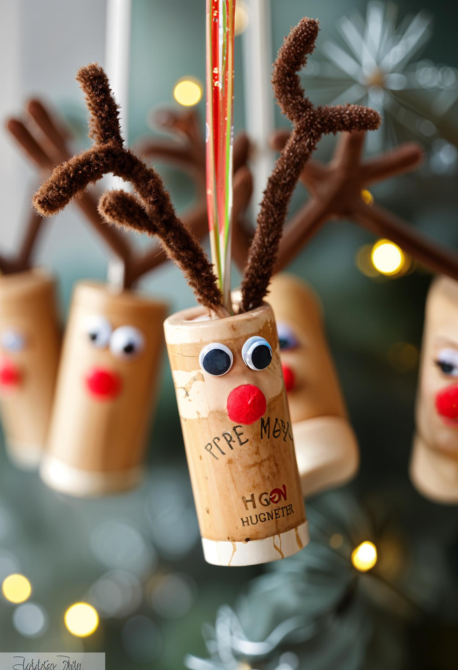 1. Wine cork reindeer ornaments with brown pipe cleaner antlers-1