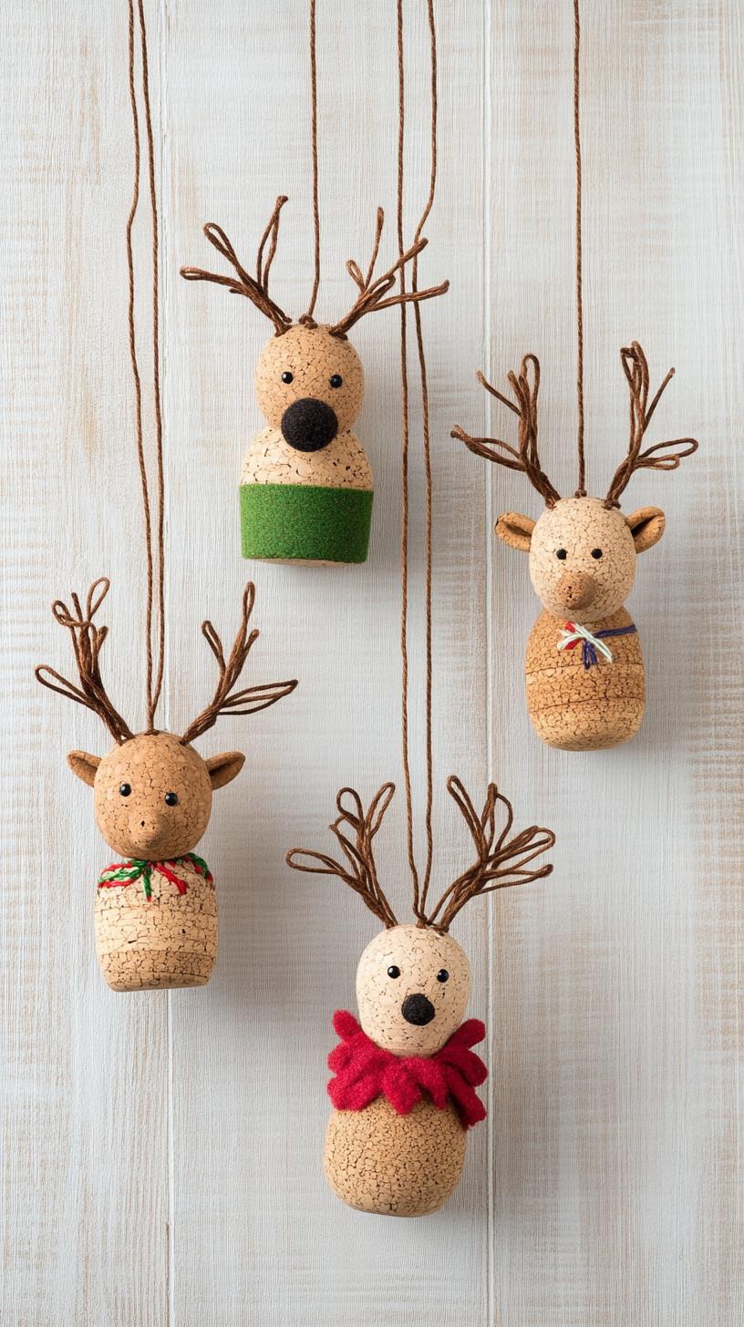 1. Wine cork reindeer ornaments with brown pipe cleaner antlers-2