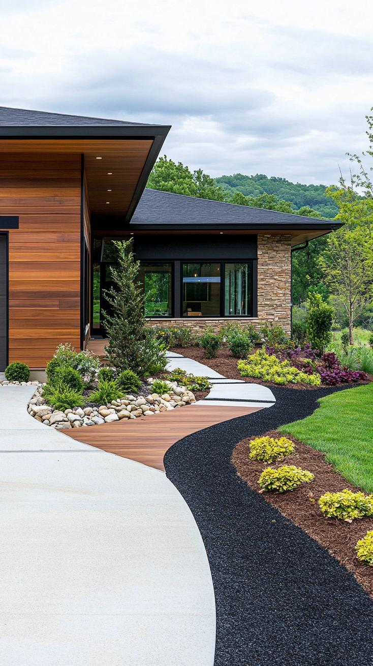 10. Dark modern exterior with cedar accents and sleek landscaping-0