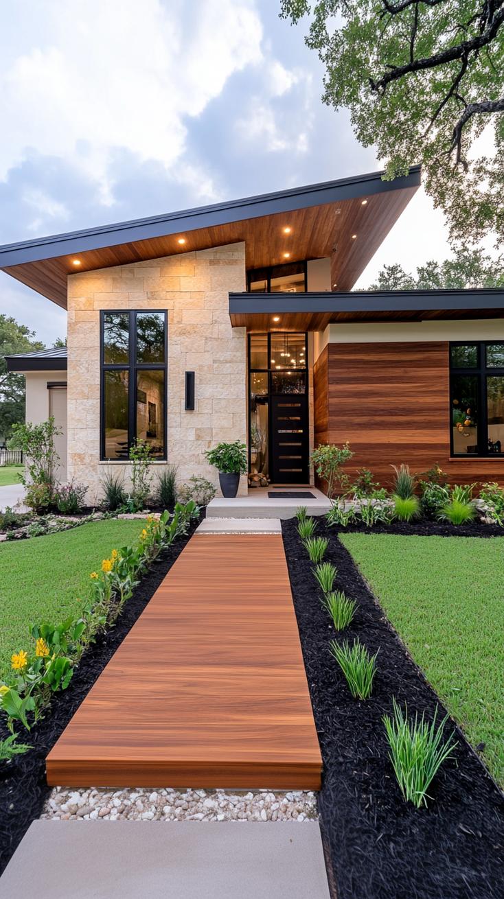 10. Dark modern exterior with cedar accents and sleek landscaping-1