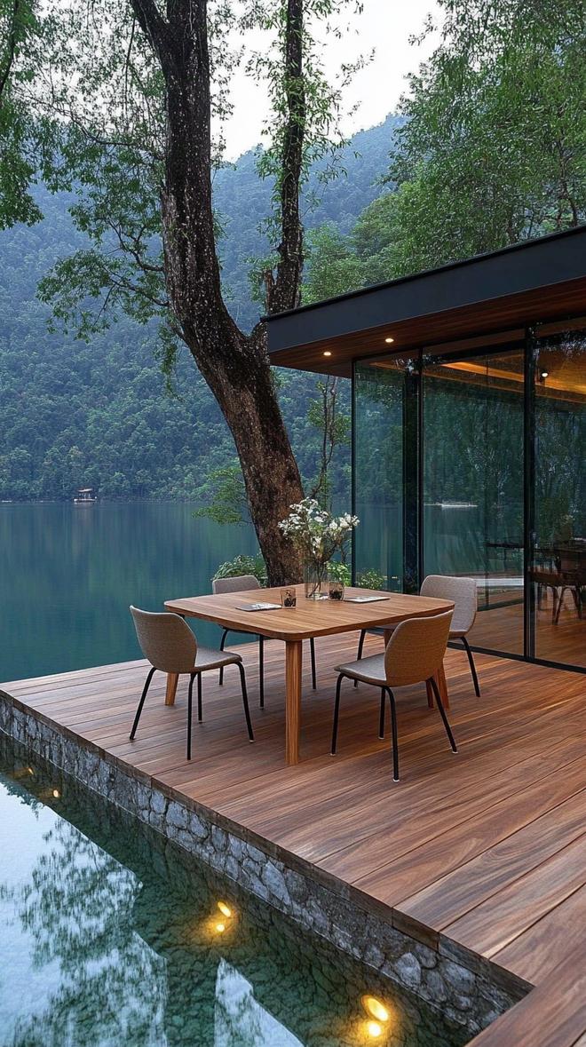 21 Breathtaking Lake House Designs for Ultimate Relaxation 4 1. Glassy Waterside Meeting Cube-1
