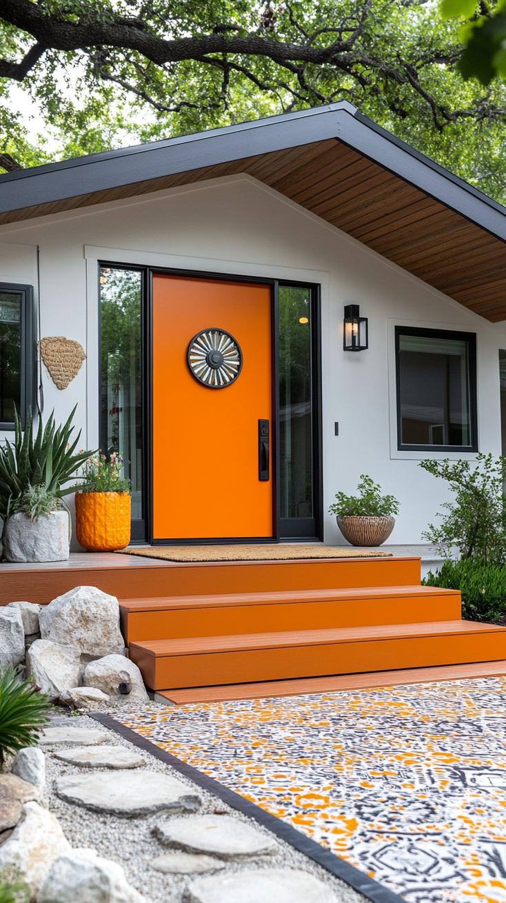 16. Mid-century ranch with wide windows and orange front door-1