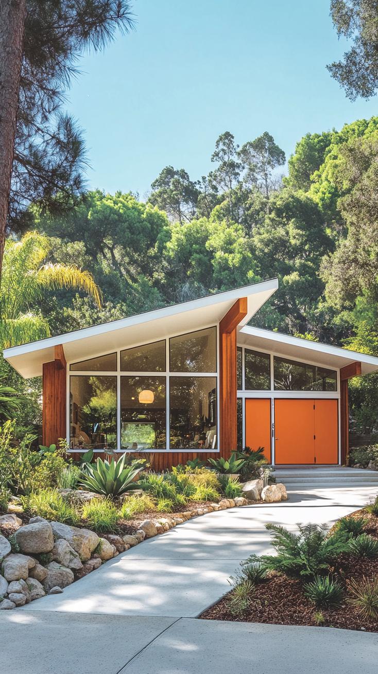 16. Mid-century ranch with wide windows and orange front door-2