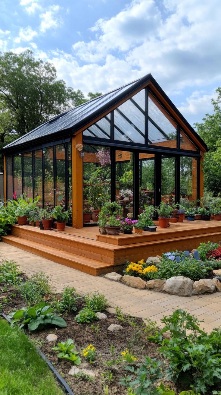 1. Modern Polycarbonate Greenhouse with Sleek Black Frame-0