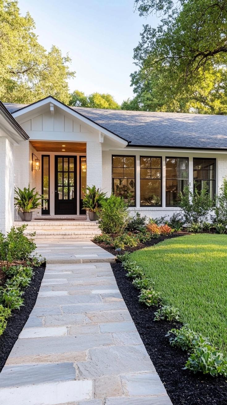 1. Modern ranch facade with black-framed windows and stone accents-3