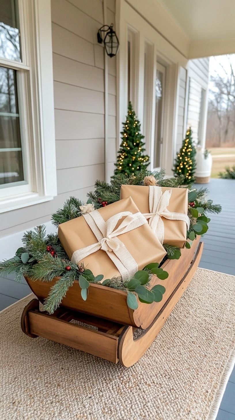 3. Rustic Sleigh Christmas Decoration Ideas-1