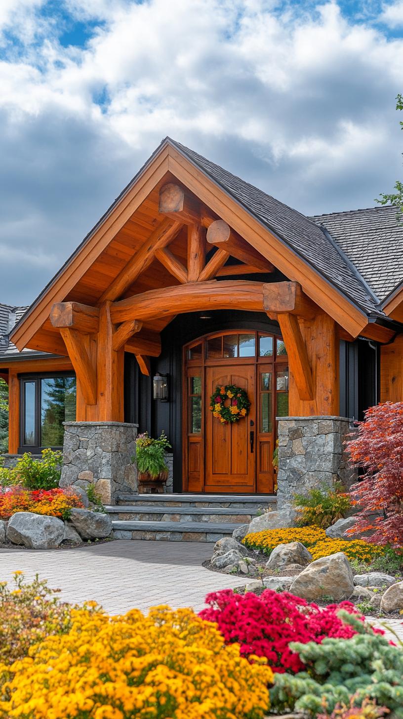 20. Rustic ranch with cedar columns and large, wooden entry door-1