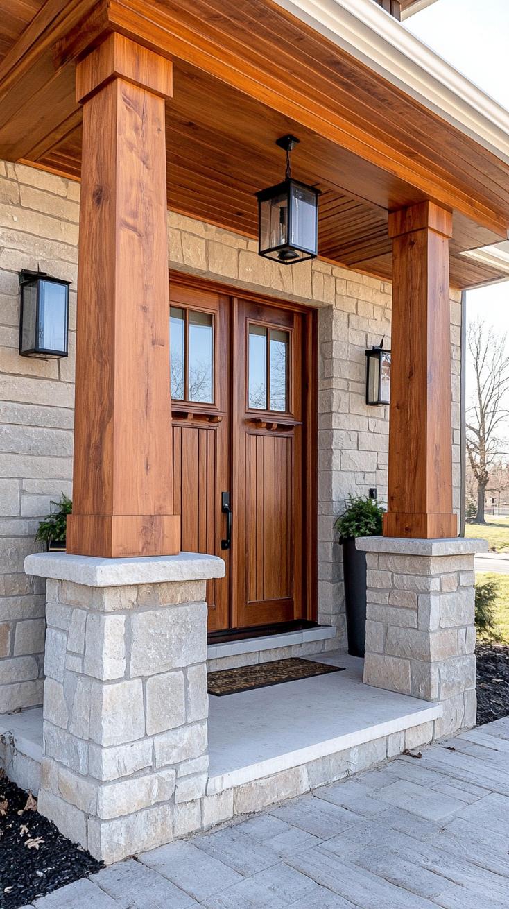 20. Rustic ranch with cedar columns and large, wooden entry door-2