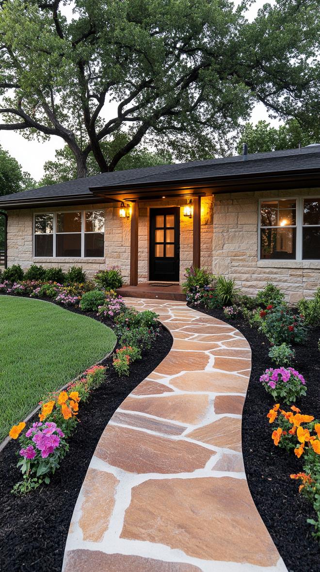 15. Simple landscaping with stone path for clean, modern curb appeal-2