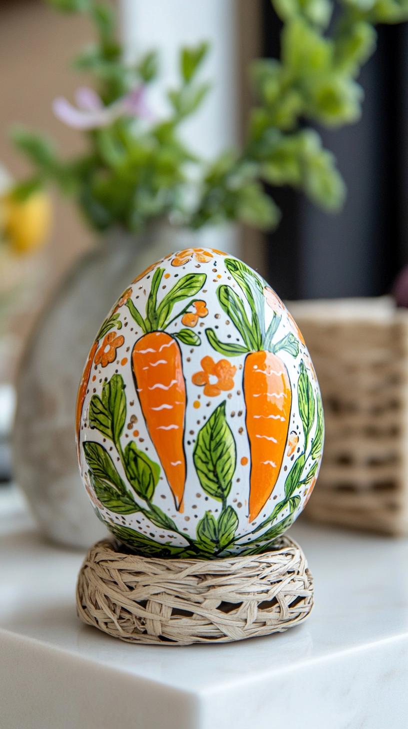 12. Carrot-themed egg with delicate leafy details-1